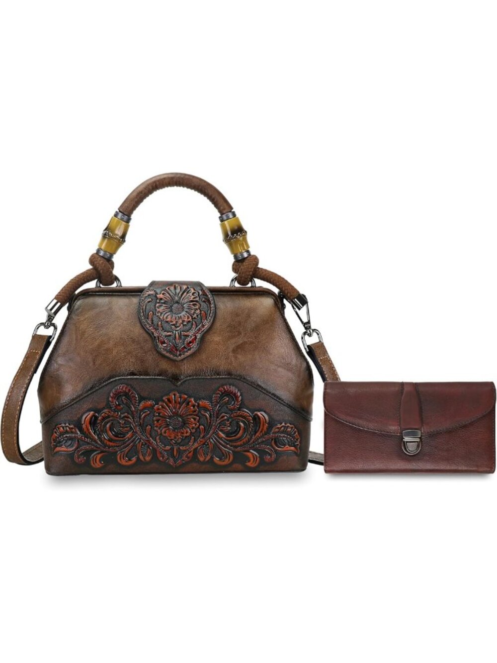 Large Capacity Satchel Handbag & Women's Leather Wallet Set - Stylish Coffee